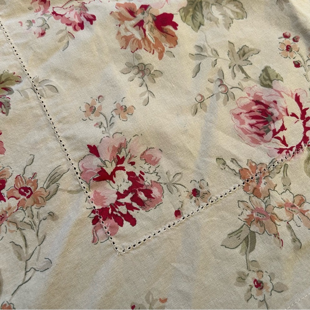 Floral Tea Stained Tablecloth with Red and Pink Accents #0215264 - Picture 7 of 9